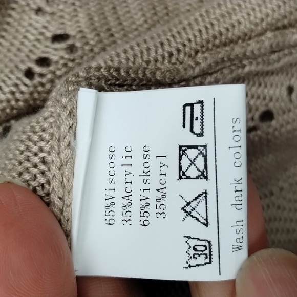 Grace Karin Taupe Open layer sweater with waist tie crochet long sleeve size XL - Picture 5 of 11